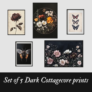 Printable Dark Cottagecore Gallery Wall Art Set | Moody Nature Prints | Digital Download | Dark Academia Decor | Witchy Wall Art Collection