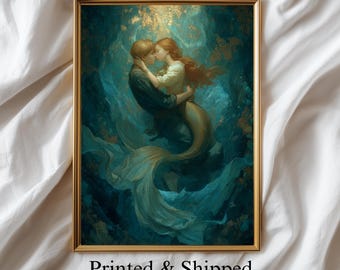 Romantic Mermaid Love Giclée Print, Under The Sea Fantasy Wall Art