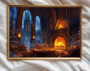 Wizard School Common Room Print | Magic Academy Wall Art | Witchy Home Decor
