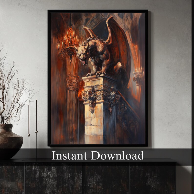 Gothic Execution Gargoyle Gothic Cathedral Art Print, Dark Fantasy Illustration (digital ...