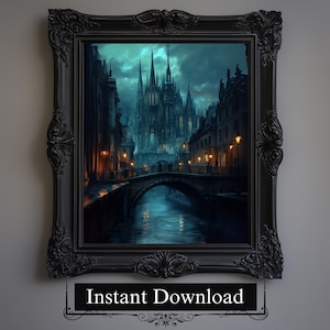 Gothic Cathedral Digital Painting | Dark Architecture Print | Medieval Digital Download | Dark Academia Wall Art