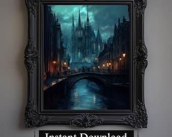 Gothische Kathedralen Malerei | Dark Academia Architektur Druck (digitaler Download)