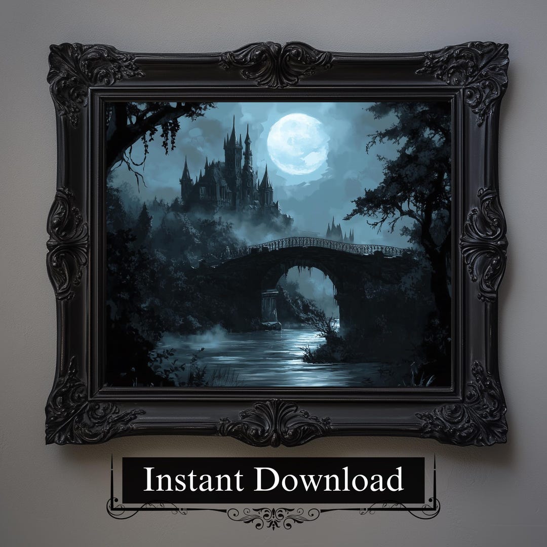 Dracula Castle Painting, Gothic Vampire Art, Dark Academia Decor ...