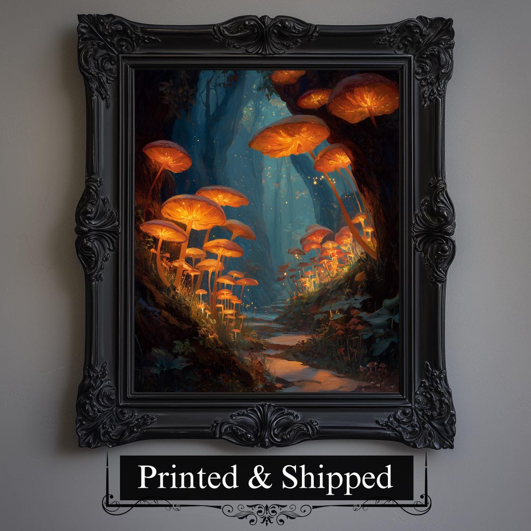 Mushroom Forest Art Print, Enchanted Woodland Scene, Fantasy Home Decor ...