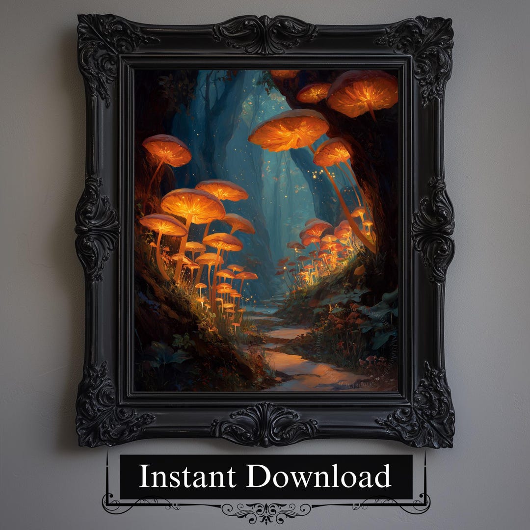 Printable Enchanted Mushroom Forest Wall Art, Fantasy Nature Home Decor ...
