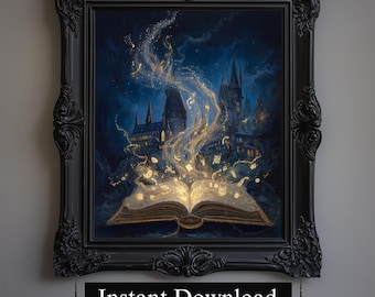 Magic Castle Book Painting, Wizard School Art Print (Digital Download)