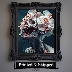 The Beauty of the Petals Wall Art Print, Macabre Gothic Horror Painting, Creepy Dark Decor, Occult Poster, Spooky Room Aesthetic