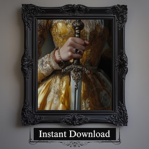 Victorian Sword Painting, Printable Baroque Wall Art, Downloadable Dark Academia Aesthetic Print, Moody Rustic Decor, Antique Print