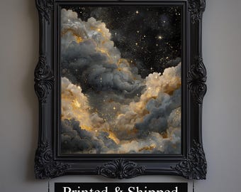 Goldener Nachthimmel Kunstdruck, Gothic Home Decor