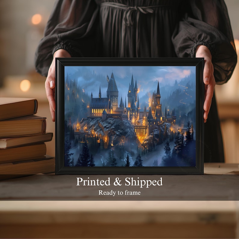Fantasy fan art of a magic castle for a book lover's wall.