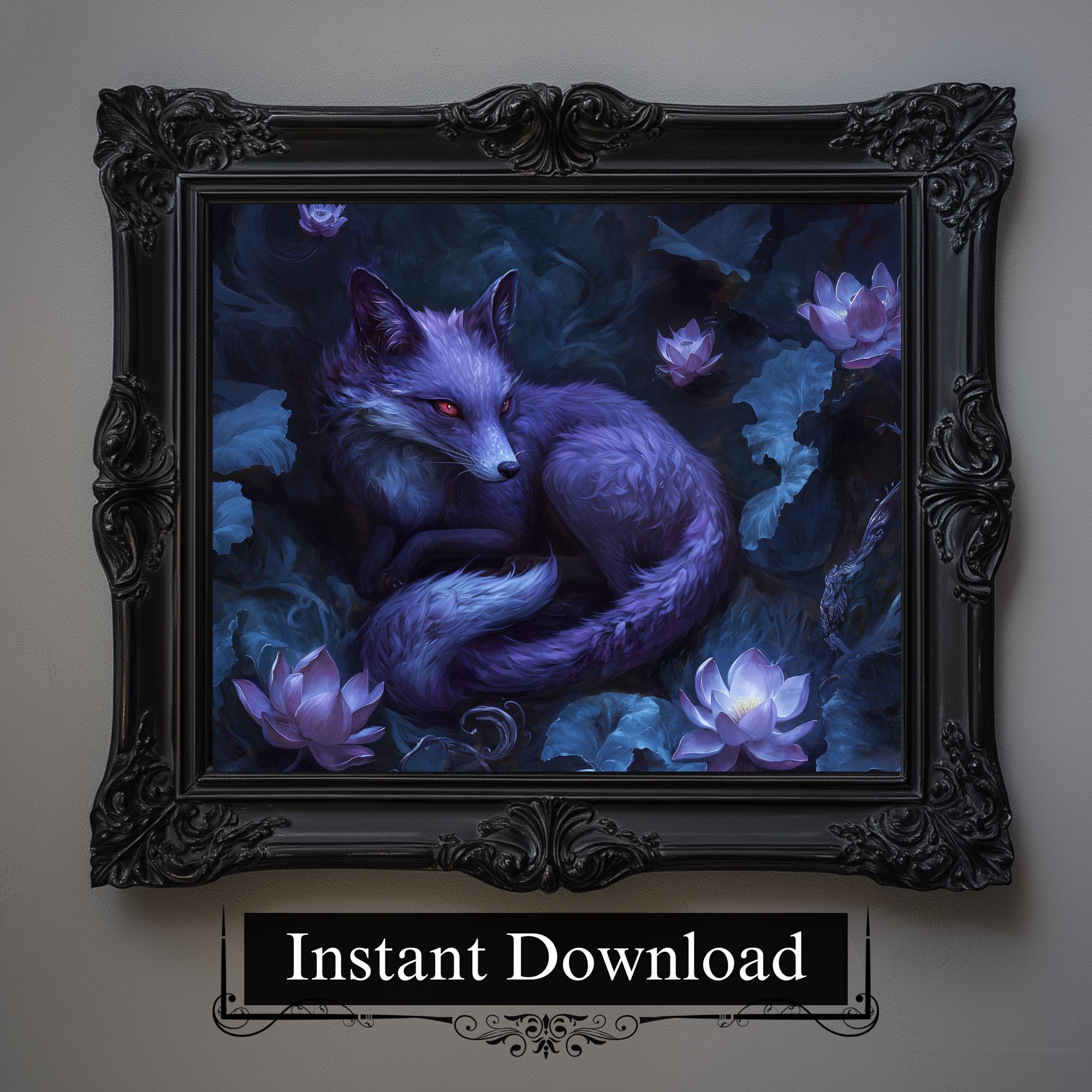Mystical Purple Fox Gothic Printable Wall Art, Dark Academia Digital ...