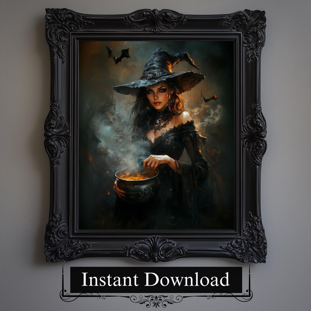 Witch and Cauldron Art Print | Spooky Halloween Decor (digital Download ...