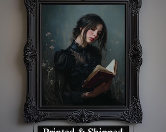 Woman Reading Art Print, Dark Academia, Book Lover Gift