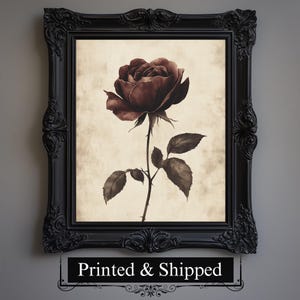 Póster de rosa gótica / Arte mural cottagecore, estampado floral victoriano oscuro, pintura estética vintage, decoración de pared cottagecore y academia oscura