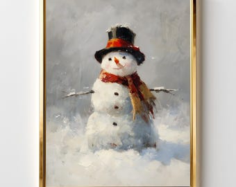 ヴィンテージスノーマンクリスマスウォールアート | 心地よい冬のプリント | 気まぐれなホリデールームデコレーション絵画