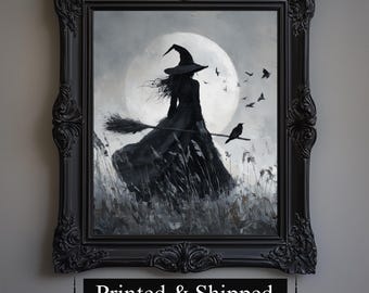 Lámina artística de bruja gótica, decoración victoriana para Halloween