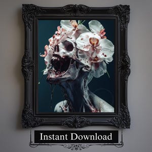 The Beauty of the Petals Painting, Printable Macabre Gothic Horror Print, Downloadable Creepy Dark Wall Art, Occult Print, Spooky Room Decor