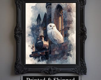 Zauberhafte Eulen Aquarell Druck, Magisch Inspiriert Schloss Druck, Hexen Raum Dekor Geschenk