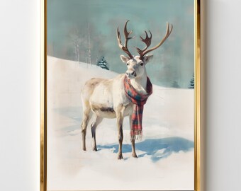Winter Reindeer Print: Vintage Christmas & Rustic Wall Art | Cozy Cottagecore Decor (Digital Download)