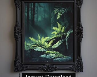 Dark Forest Fern Print, Vintage Botanical Greenery (Digital Download)