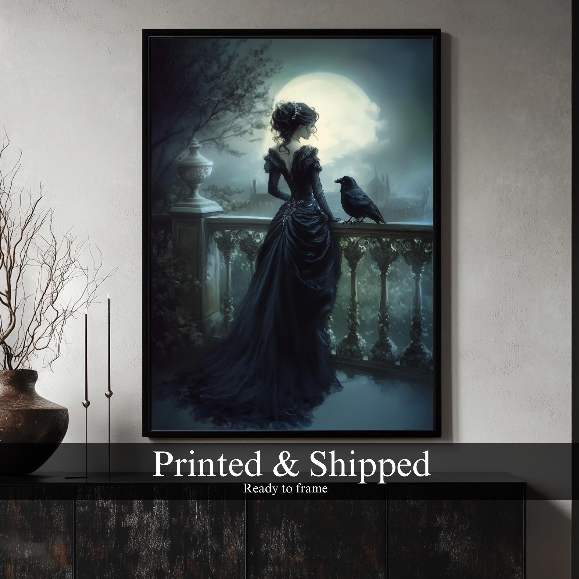 Victorian Woman Raven Art Print, Dark Gothic Decor - Etsy