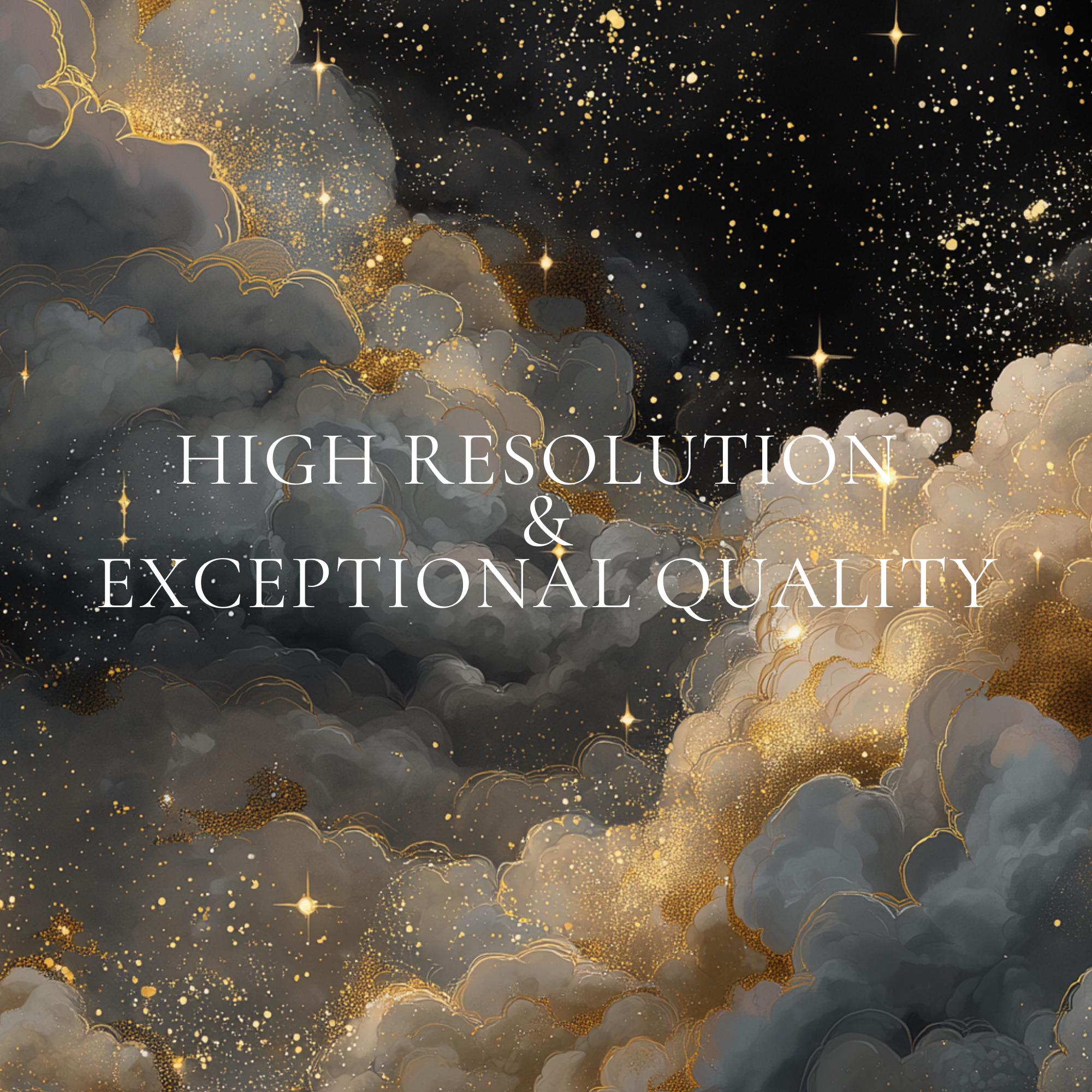 Celestial Night Sky Print, Golden Stars & Cloud Wall Art, Moody Home ...