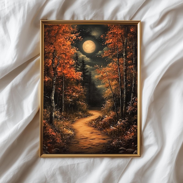 Autumn Moon Forest Art Print | Autumn Landscape & Halloween Home Decor