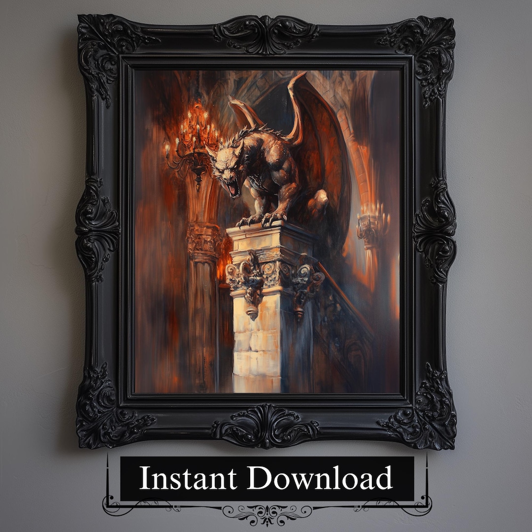 Gargoyle Gothic Cathedral Art Print, Dark Fantasy Illustration (digital ...