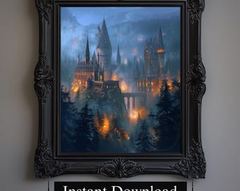 Magic Castle Painting | Dark Academia Wizard School Art (Digital Download)