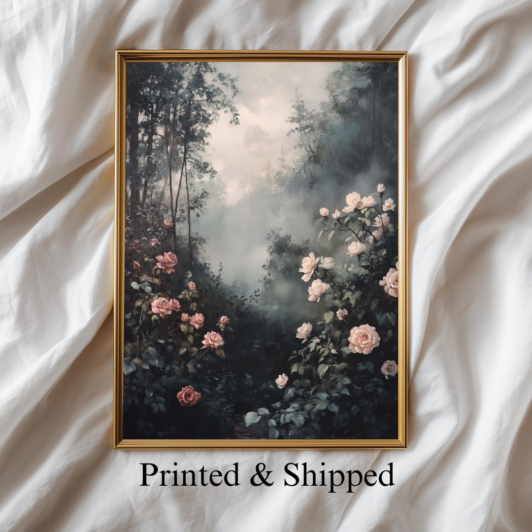 Rose Garden Print | Botanical Floral Wall Art | Moody Cottagecore Decor ...