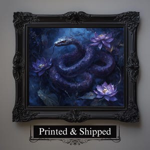 Purple Gothic Snake Painting | Dark Academia Snake Art Print, Moody Gothic Wall Decor, Dark Cottagecore Aesthetic, Halloween Fantasy Print