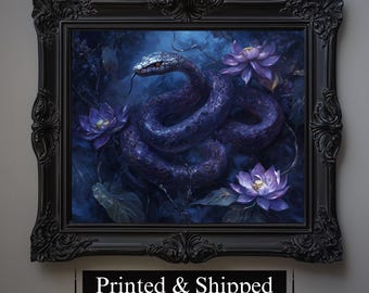 Lámina artística de serpiente gótica púrpura / Decoración de Halloween estilo Dark Academia