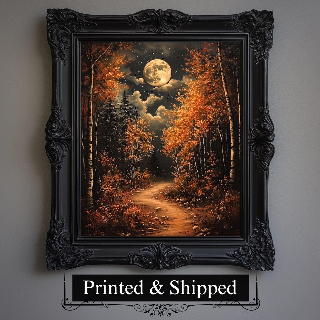 Autumn Moon Forest Wall Art Print, Halloween Home Decor for Spooky ...