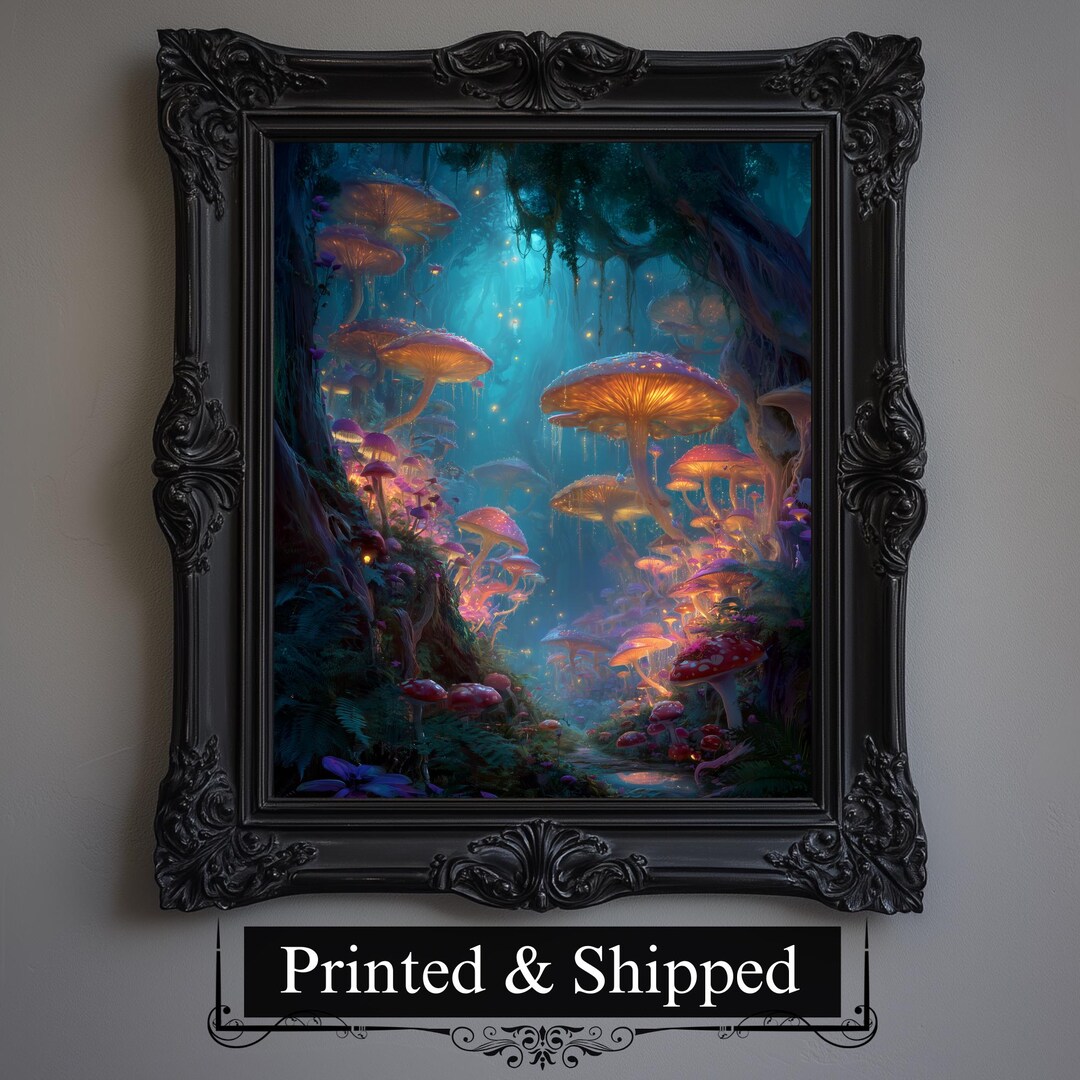 Mushroom Forest Art Print, Enchanted Woodland Scene - Etsy