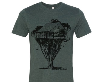 Mens TREEHOUSE Cabin t shirt custom color printed tee