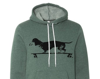 Unisex Longboard DACHSHUND Doxie Weiner Dog Fleece Pullover Hoody Sweatshirt (+ Color Options)