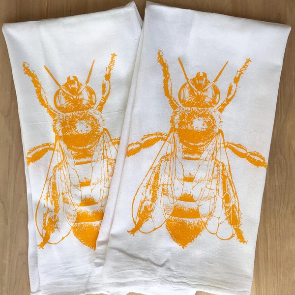 Set of 2 - HONEY BEE - Multi-Purpose Flour Sack Bar Towels - Renewable Natural Cotton
