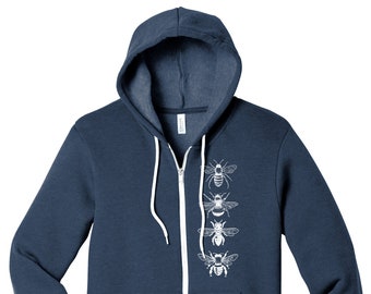 Bees Print Unisex Bella Canvas Fleece Zip Hoodie - Eco-Friendly