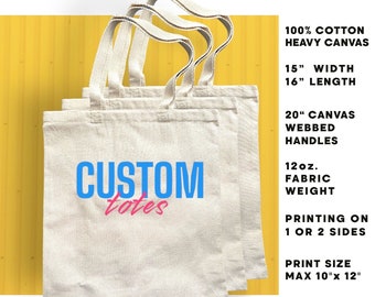 Custom Printed Cotton Canvas Tote Bag: Personalized Logo, Photo, Text