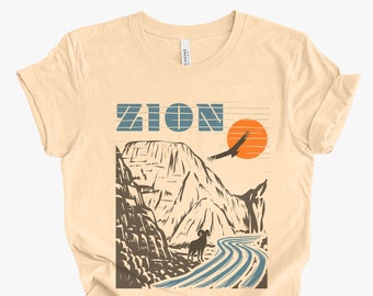 ZION Vintage print Unisex Bella canvas jersey T-Shirt custom eco print tee national state parks Utah desert hiking mountains canyon camping