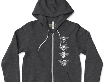 Bees Print Unisex Bella Canvas Fleece Zip Hoodie - Eco-Friendly
