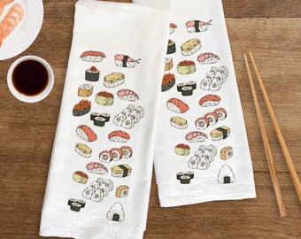 SUSHI Large 22x36" Flour Sack Towel Bar Kitchen Gift Organic Natural Cotton tea towel gift idea housewarming party hostess sashimi roll