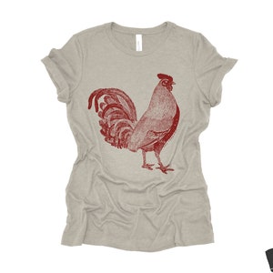 Womens ROOSTER Relaxed Fit T Shirt farm bird hen country tee Colors Available custom ladies boyfriend crew shirt farmer Heather Stone