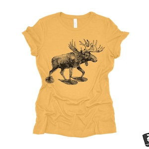 Womens MOOSE (in Snow Shoes) eco soft printed ladies relaxed crew tee nature lover outdoors animal elk deer antlers tee ladies hiking deer