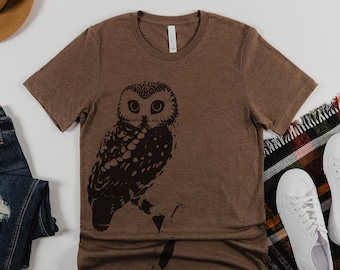 Barn OWL Unisex Bella Canvas Mens Womens t shirt custom color tee farm bird owls birdwatching hiking forest trees enthusiast camping nature