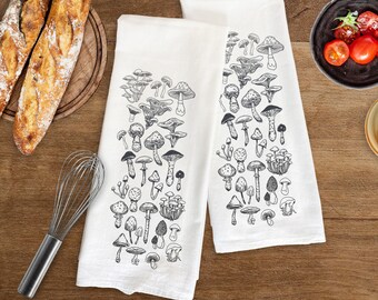 Mushroom Flour Sack Towel: Large Organic Cotton Kitchen Tea Towel