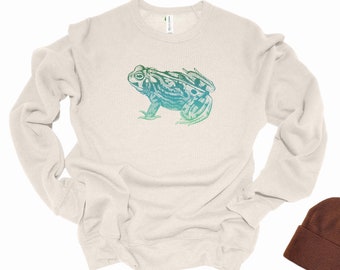 Unisex Frog Fleece Crewneck Super Soft Fleece Bella Canvas Sweatshirt mens womens vintage style 3901 nature hiking gift reptile lover
