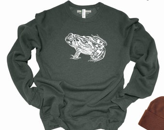 Unisex Frog Fleece Crewneck Super Soft Fleece Bella Canvas Sweatshirt mens womens vintage style 3901 nature hiking gift reptile lover