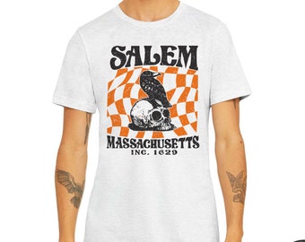 SALEM Massachusetts Unisex T Shirt mens women's custom printed tee halloween crow skull New England witch trials spooky travel vintage top