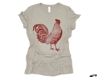 Womens Rooster T-Shirt: Relaxed Fit Bella Canvas Farm Animal Tee